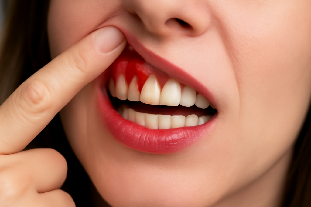 An illustration of human gums bleeding