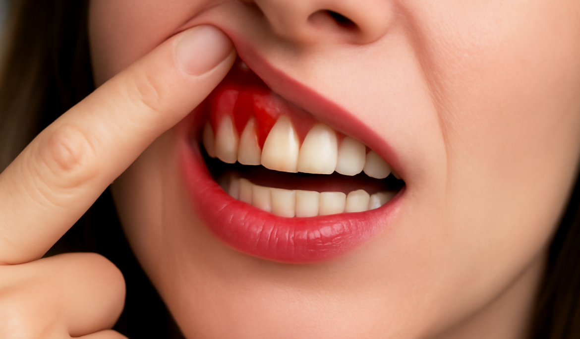 An illustration of human gums bleeding